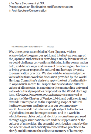 The Nara Document at 30: Perspectives on Replication and Reconstruction in Architecture Conservation